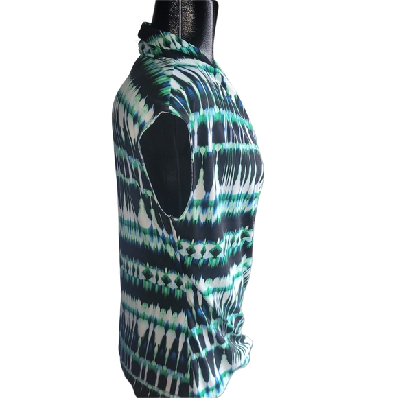 Chaus Green and Black Abstract Short Sleeve Top L - Picture 3 of 6